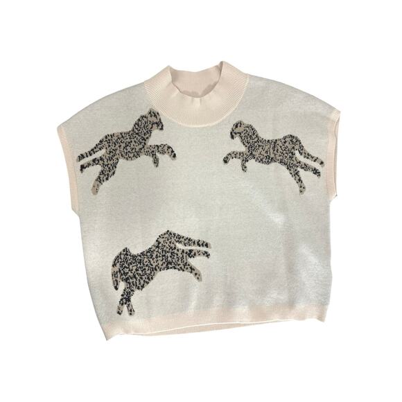 Apricot Leopard Print Sweater Size M Tan Brown Mock Neck Short Sleeve Top - Picture 6 of 9